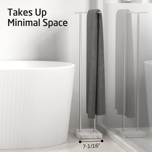 KES 37" H Standing Towel Rack, Heavy Marble Base, Brushed Finish | Taller Version, SUS304 Stainless Steel, 8.23 Lb Base, Anti-Slip Pads, Ideal For Large Bath Towels, No Drilling - color: Brushed Finish, size: 37" H (Equal-height)