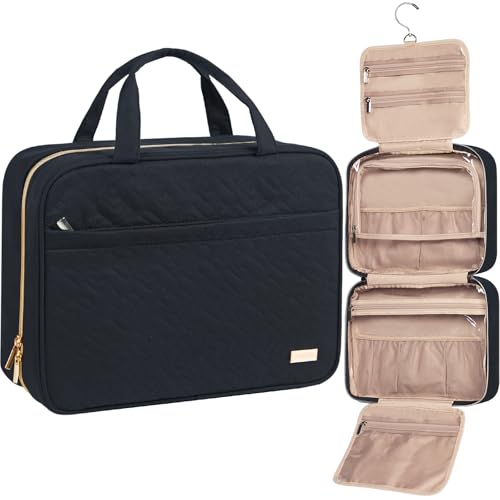 NISHEL Travel Toiletry Bag for women, Portable Hanging Organizer for Family-Sized Shampoo, Conditioner, Brushes Set, Makeup Accessories, Extra Large Size, Black | for FamilySized Shampoo, Conditioner, Brushes Set, makeup Accessories, Extra Large Size, Bla