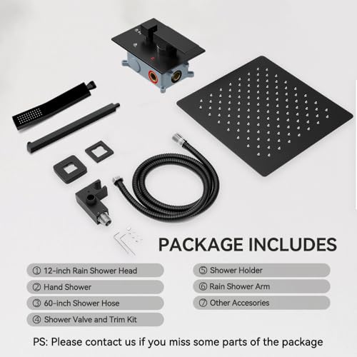 Shower System Shower Faucet Set, STARBATH 12" Wall Mount Rain Shower Head and Handheld Spray for Two Person, Rainfall Shower System with Diverter Valve and Trim Kit Complete，Matte Black - color: Matte Black, size: 12"-1