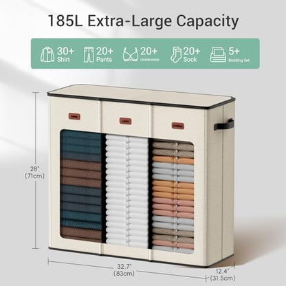 185L Laundry Hamper 3 Section with Lid, Beige Clothes Hamper with 3 Removable Laundry Bags, Large Laundry Basket for Bedroom, Laundry Room, Dorm - color: Beige