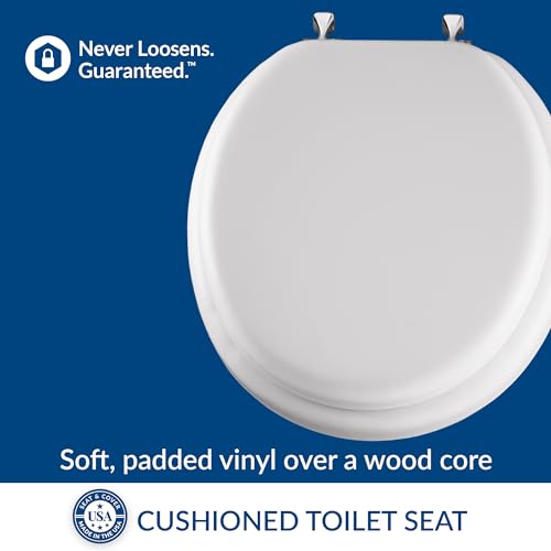 Mayfair Padded Toilet Seat with Chrome Hinges, Soft Vinyl over Wood Core Seat, Made in USA, Round, White (Pack of 2) - size: Round (Pack of 2)