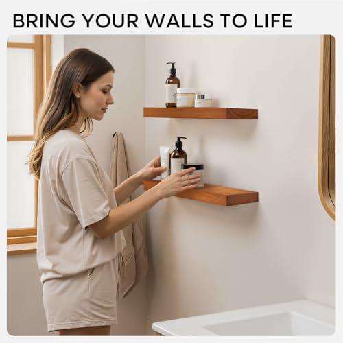 12 inch Oak Floating Shelf, High End Solid Real Wood 12inch Small Floating Shelves for Wall Mounted, Honey Oak Wooden 12in Floating Shelves, Heavy Duty Bracket, 12 X 6.5 X 1.75 in, Set of 2 - color: Honey Oak - Warm Amber Tone, size: 12 inch