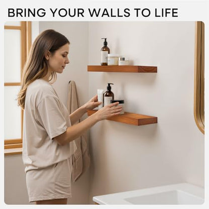 12 inch Oak Floating Shelf, High End Solid Real Wood 12inch Small Floating Shelves for Wall Mounted, Honey Oak Wooden 12in Floating Shelves, Heavy Duty Bracket, 12 X 6.5 X 1.75 in, Set of 2 - color: Honey Oak - Warm Amber Tone, size: 12 inch