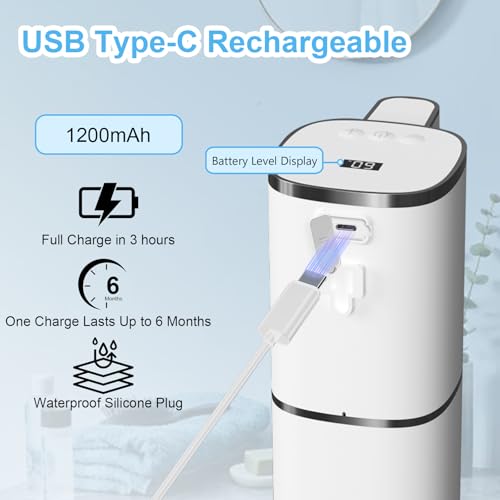 OHIFAST Automatic Liquid Soap Dispenser Touchless, USB Rechargeable Smart Hand Soap Dispenser, 9-Level Adjustable, Physical Button Operation, 13.5oz/400mL Wall Mounted for Bathroom Kitchen Dish Soap - style: LV9-Liquid