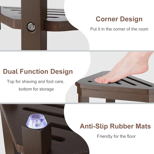Boulphia Shower Foot Rest 14in, Acacia Wood Shower Stool for Shaving Legs (Walnut) - color: Walnut