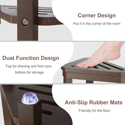 Boulphia Shower Foot Rest 14in, Acacia Wood Shower Stool for Shaving Legs (Walnut) - color: Walnut