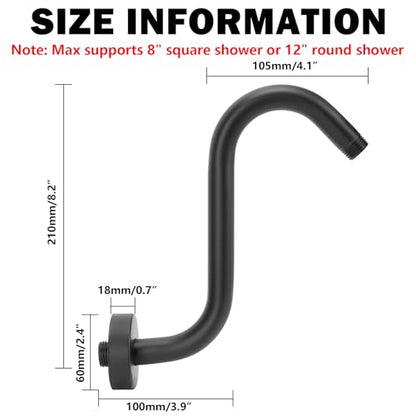 NearMoon S Shaped Shower Head Riser Arm, Shower Extender Arm with Flange, Standard 1/2" Connection- Bathroom Accessory (8 Inch, Matte Black) - color: Matte Black, style: 8 Inch