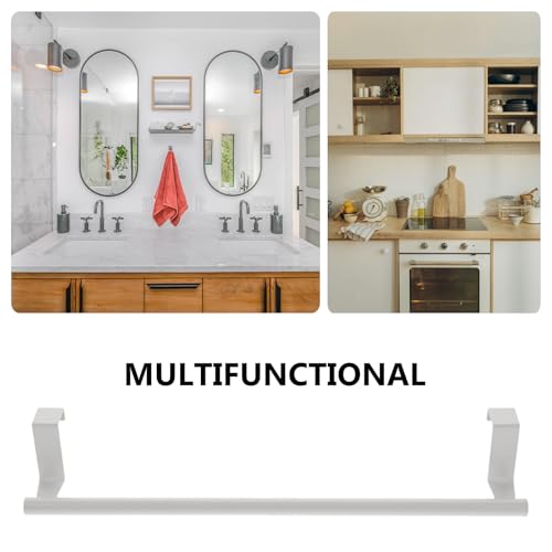 Cabinet Towel Rack Stainless Steel Single Bar Over Door Holder for Kitchen | And Bathroom Hanging Dish Cloth Storage Organizer White Large