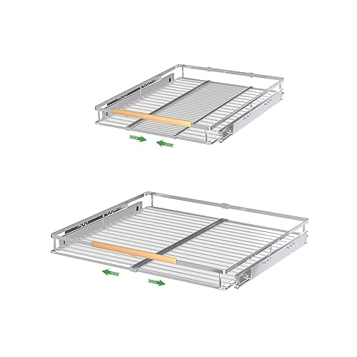 Expandable Pull Out Drawer Cabinet Organizers, Heavy Duty Slide Out Storage Shelf for Home Kitchen Pantry Cupboard Pots Pans, Adjustable Width from 16.2" to 26.2", Stainless 2 Packs - color: 2 Pack, size: Medium (16.2"~26.2") W x 17.2" D