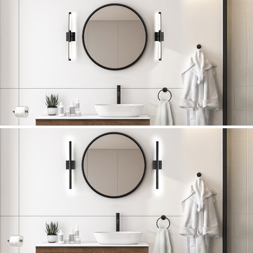 Globe Electric 63000203 5-Piece All-in-One Bathroom Set, 2-Light LED Vanity Light, Matte Black, 1200 Lumen, Towel Bar, Robe Hook, Toilet Paper Holder, Towel Ring, Bathroom Lights Over Mirror - color: Matte Black