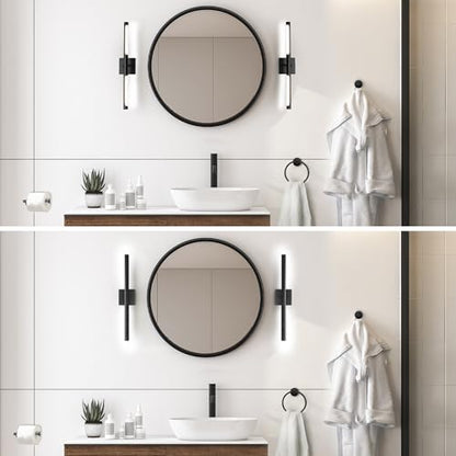 Globe Electric 63000203 5-Piece All-in-One Bathroom Set, 2-Light LED Vanity Light, Matte Black, 1200 Lumen, Towel Bar, Robe Hook, Toilet Paper Holder, Towel Ring, Bathroom Lights Over Mirror - color: Matte Black