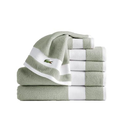 Lacoste Sport Stripe 6-Piece Luxury Cotton Towel Set – Made with 100% Soft Supima Cotton, Absorbent & Quick-Drying, Includes 2 Bath Towels, 2 Hand Towels, 2 Washcloths, Aloe - color: Aloe