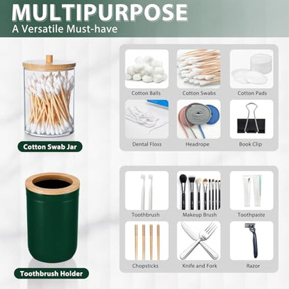 Bathroom Accessories Set 5Piece Hunter Green Bathroom Sets, Toothbrush Holder, Toothbrush Cup, Lotion Soap Dispenser, Soap Dish and Qtip Holder Bathroom Decor - style: Dark Green