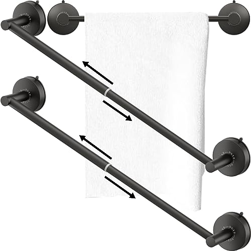 DGYB Adjustable Suction Cup Towel Bar for Bathroom 14 Inch ~ 27 Inch Set of 2 Matte Black Towel Rack Stainless Steel Bath Towel Holder for Glass Shower Door - color: 14"~27" Towel Bar - 2pcs/Matte Black