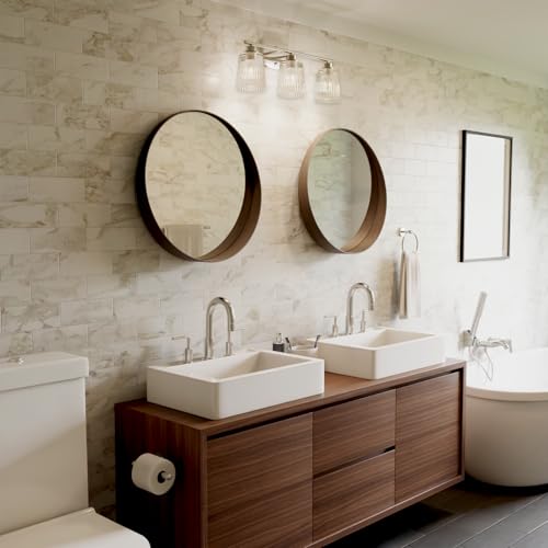 Globe Electric 4-Piece All-in-One Bathroom Set, Chrome Finish, 3-Light Vanity Light with Clear Ribbed Glass Shades, Towel Bar, Toilet Paper Holder, Towel Ring - color: Silver