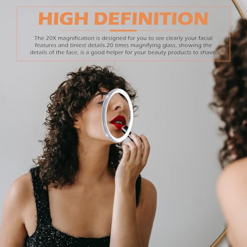 YARNOW 20x Magnifying Mirror with Suction Cup for Bathroom Use Plastic and Glass Makeup Mirror with Magnifying Design and White Frame for Skincare and Travel