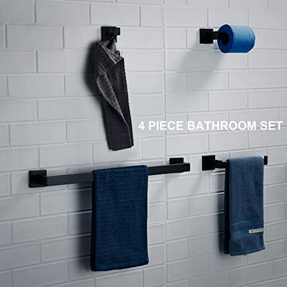 BAGNOLUX Matte Black Bathroom Accessories Set 4 Pieces, Bathroom Towel Holder Set Stainless Steel, Black Towel Bar Towel Racks for Bathroom Wall Mounted, Square Bathroom Hardware Set Heavy Duty - color: Matte Black