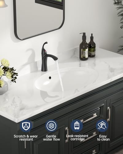 APPASO Black Bathroom Faucet 1 Hole, Matte Black Bathroom Faucet for Vanity, Single Lever Bathroom Faucet with Pop Up Drain and Water Supply Lines, Modern RV Bathroom Sink Faucet - color: Black