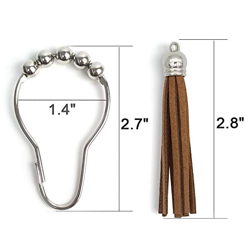 Shower Curtain Hooks Rings, 304 Stainless Steel Shower Curtain Rust Resistant Hooks for Bathroom Shower Rods Set of 12 (Brown) - color: Brown