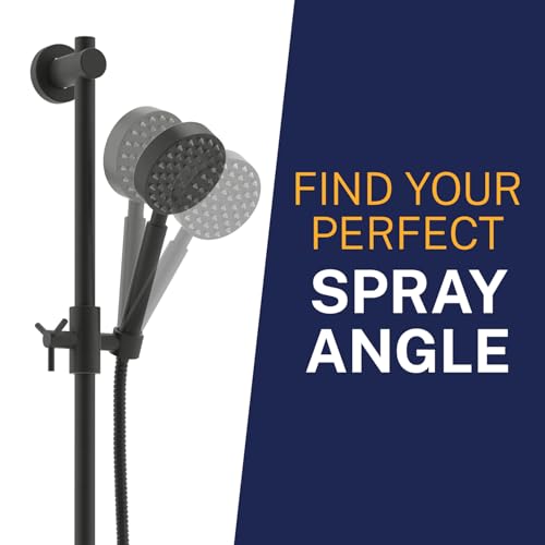 HammerHead Showers® Solid Metal 27.5 Inch Shower Slide Bar Set and Handheld Shower Head with Hose — MATTE BLACK — 2.5 GPM High Pressure Spray Wand — Easily Adjust Height & Angle of Handshower - color: Matte Black, size: 2.5 GPM