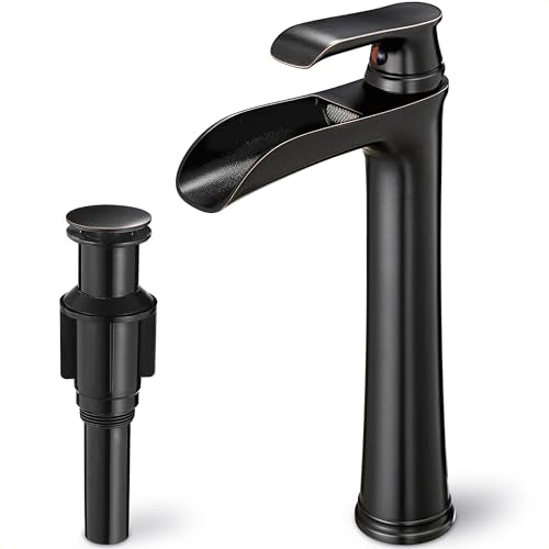 Vintage Oil Rubbed Bronze Waterfall Faucet for Bathroom Sink - Single Handle, 11 Inches Tall, 3-Layer Metal Filter, Anti-rust Brass Body, Easy Installation - color: Oil Rubbed Bronze