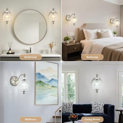 1 Piece Brushed Nickel Wall Sconce, 1-Light Mid Century Modern Brushed Nickel Finish Wall Sconce with Globe Glass Shade, Modern Light for Bathroom, Bedroom, Living Room,Powder Room - color: Brushed Nickel, size: 1 Light