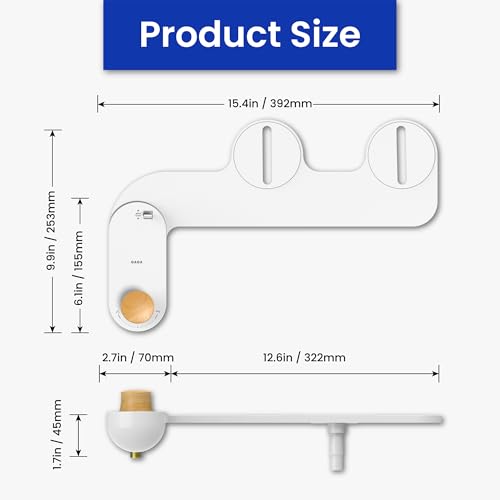 VOVO Basic 9, Real Bamboo Handle, Wash feature, Self-cleaning nozzle, Non-electric Bidet Attachment for Toilet Seat, Adjustable Water Pressure