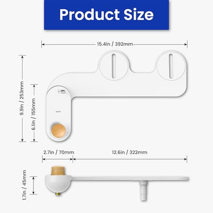 VOVO Basic 9, Real Bamboo Handle, Wash feature, Self-cleaning nozzle, Non-electric Bidet Attachment for Toilet Seat, Adjustable Water Pressure