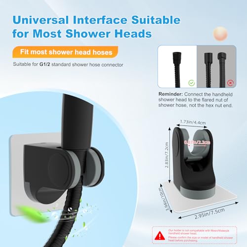 Hibbent 2 Pack Shower Head Holder - Strong Adhesive Wall Mount, Height Adjustable, No Drilling - Matte Black - size: 2 Pack, style: Matte Black