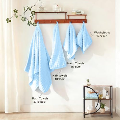 COZYART Lint Free 8 Pcs Bathroom Towel Set Ultra Soft Microfiber Light Blue | Fluffy, Thick, Highly Absorbent, Fast Dry, No Shedding, No Pilling, Fade Resistant, Durable, Long-lasting - color: Light Blue