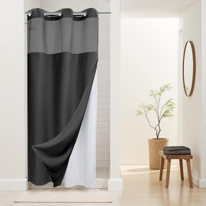 River Dream Waffle No Hook Shower Curtain with Liner,Graphite Grey,36x74 | Dotted Waffle,Snap-in Liner,Heavy Duty,Quick Dry,Mesh Top Window,With Bottom Magnets,Hotel-Grade,Washable,Small Stall Size - color: Graphite Grey, size: 36"W x 74"L (Pack of 1)
