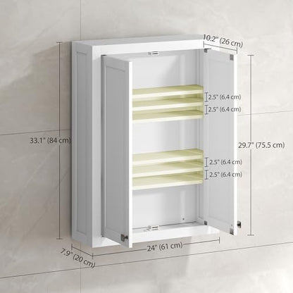 HOMCOM Bathroom Wall Cabinet Modern Medicine Cabinet Wall Mounted White | Over The Toilet Space Saver, 2 Doors, 2 Adjustable Shelves