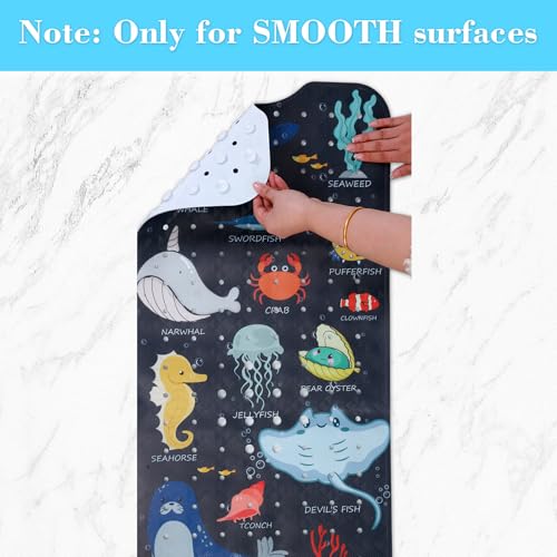 Secopad Bathtub Mat Non Slip, Cute Tub Mat, 40" x 16", Navy Sea Animals | Rectangular, Anti-Slip, Machine Washable, with Drain Holes and Suction Cups,For Bathtub and Shower Floor, for Toddler & Kids - color: Navy Sea Animals
