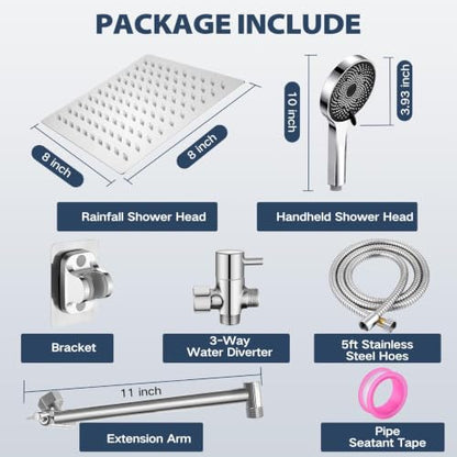 Shower Head, Rain Shower Head with Handheld Spray Combo, 8 Inch Adjustable High Pressure Rainfall Shower Head, Dual Showerhead Set with Extension Arm - color: Sliver, size: 8 Inch