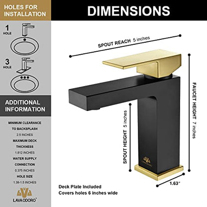 Black and Gold Bathroom Faucet, Brass Single Hole Bathroom Sink Faucet Single Handle with Drain Assembly, Deck Plate Included, BF307-GB - color: Brushed Gold/Matte Black