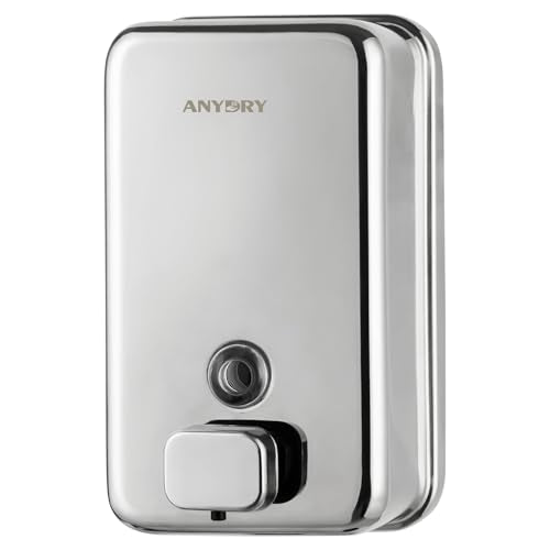 anydry Commercial Soap Dispenser Wall Mounted 37oz Brushed Stainless Steel | Liquid Hand Soap Dispenser, Ideal for Commercial Bathroom, Large Capacity, Easy Refill, Leak-Proof Pump, Stable Installation - color: Polished