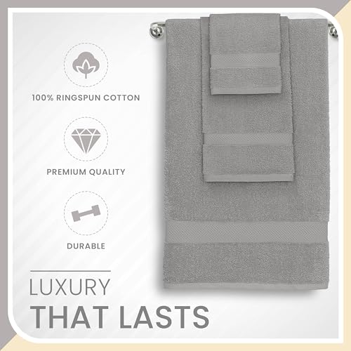 Martex 6-Piece 100% Ringspun Cotton Towel Set, Silver | Quick Dry, Super Absorbent & Soft, Lightweight, 2 Bath, 2 Hand, 2 Wash Cloths - color: Silver