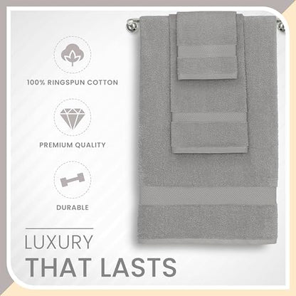 Martex 6-Piece 100% Ringspun Cotton Towel Set, Silver | Quick Dry, Super Absorbent & Soft, Lightweight, 2 Bath, 2 Hand, 2 Wash Cloths - color: Silver