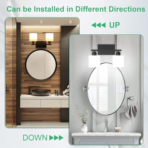 Black Bathroom Light Fixtures Over Mirror, 2-Light Vanity Lights | Anti-Rust Wall Sconces 12 Inches, E26 Standard Socket, Milky White Glass Shades, Easy Installation, Bulbs Not Included - color: Black-2 Light