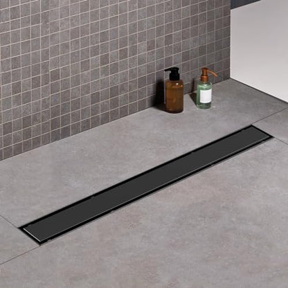 36 Inch Offset Linear Shower Drain,Black 304 Stainless Steel | Offset Side Outlet,Easy to install,Tile-In Grate,Hair Catcher,Leveling Feet,Complete Install Kit, Removable Grate Cover - color: Black, size: 36 inch