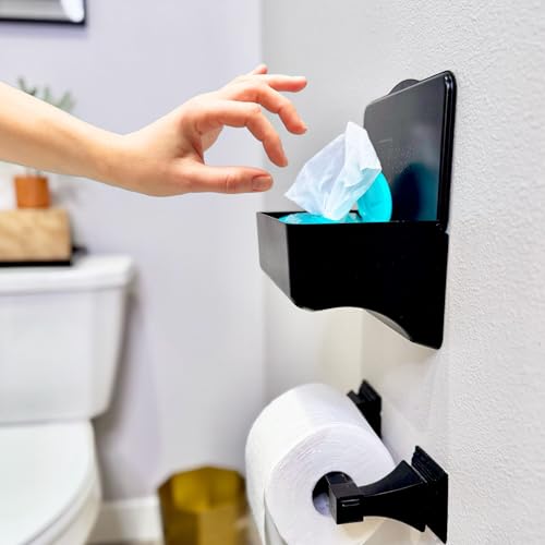 Wipe Holder for Bathroom – Adhesive Wall Mount Organizer – Bathroom Shelf & Baby Wipes Dispenser – Black, 2 Pack - color: Black 2 Pack