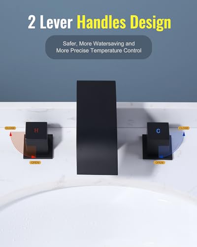 Waterfall Bathroom Faucet 3 Hole: ARCORA 8 Inch Widespread Bathroom Faucet Matte Black, Modern 2 Handles Bathroom Sink Faucet with Pon Up Drain and cUPC Supply Lines - color: Matte Black