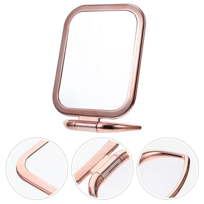 Amosfun Double Sided Makeup Mirror with Magnifying Side, Tabletop Folding Vanity Mirror for Bathroom Countertop and Vanities, Space-Saving Plastic Design in Stylish Golden Finish