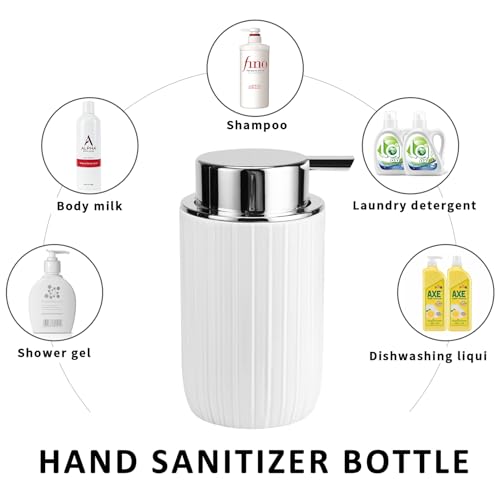 Soap Liquid Dispenser Ceramic with Easy-to-Press Pump Hand Liquid Dispenser for Shampoo Bathroom Countertop 13.5 oz - color: Liquid-stripes Silverwhite