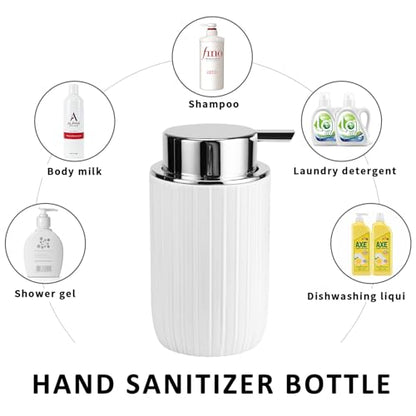 Soap Liquid Dispenser Ceramic with Easy-to-Press Pump Hand Liquid Dispenser for Shampoo Bathroom Countertop 13.5 oz - color: Liquid-stripes Silverwhite