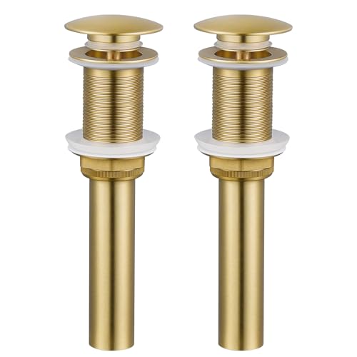 KES Pop Up Sink Drain Stopper Without Overflow, Brushed Gold 2 Pack | Drains for Bathroom Vessel Sink, All Metal Rustproof Brass and 304 Stainless Steel, for 1.6"-1.9" Sink Hole, S2008D-BZ-P2 - color: Brushed Gold, style: NO Overflow, 2 Pack