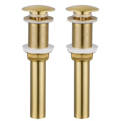 KES Pop Up Sink Drain Stopper Without Overflow, Brushed Gold 2 Pack | Drains for Bathroom Vessel Sink, All Metal Rustproof Brass and 304 Stainless Steel, for 1.6"-1.9" Sink Hole, S2008D-BZ-P2 - color: Brushed Gold, style: NO Overflow, 2 Pack