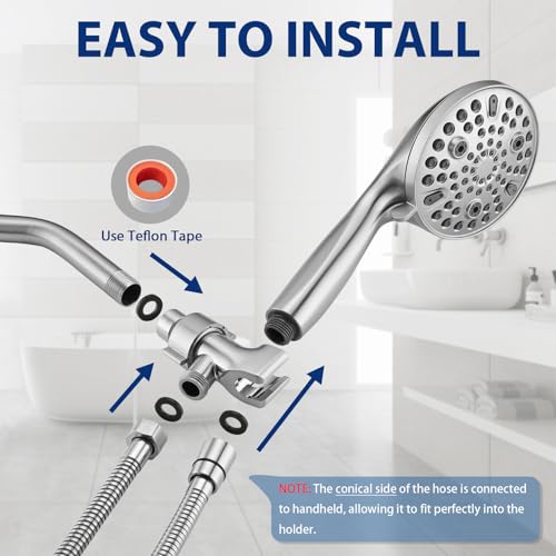 High Pressure 10 Setting Handheld Shower Head, 5" Detachable Showerhead Spray Built-in Power Wash to Clean Tub, Tile & Pets, 79" Extra Long Stainless Steel Hose, Adjustable Bracket - Chrome - color: Chrome