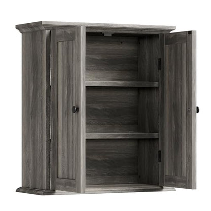ChooChoo Bathroom Wall Cabinet with 2 Doors, Over The Toilet, Farmhouse | 8.8"D x 21.1"W x 24"H, Medicine Cabinet, Adjustable Shelves, Cupboard, Retro Grey - color: Retro Grey, size: 8.8"D x 21.1"W x 24"H