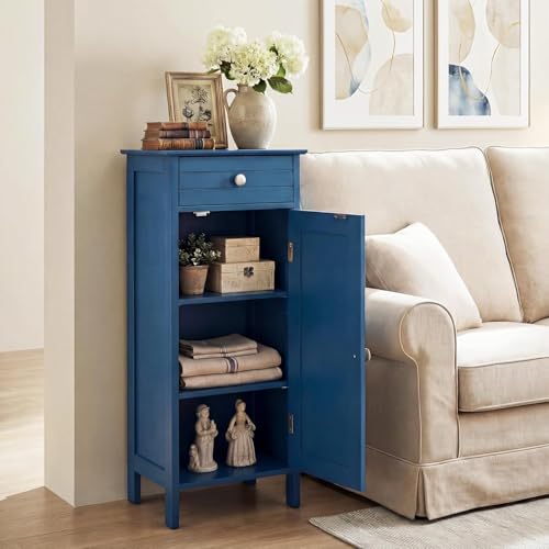 Blue Free-Standing Storage Cabinet with Drawer &2 Adjustable Shelves | Space-Saving Storage Organizer, Multifunctional Narrow Side Storage for Bathroom,Laundry Room, Kitchen - color: Blue